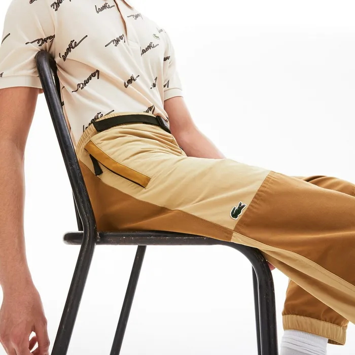 Pants and Shorts Lacoste Mens LIVE TwoTone Track Pants BeigeBrown Casaul
