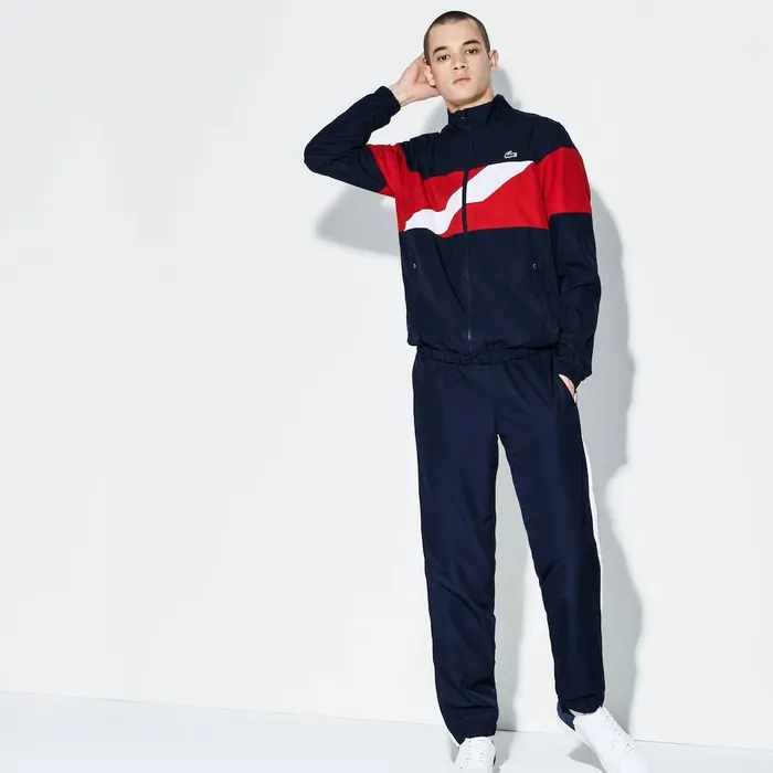 Pants and Shorts Lacoste Mens SPORT Colored Bands Taffeta Tennis Tracksuit Navy BlueRedWhite For Sale