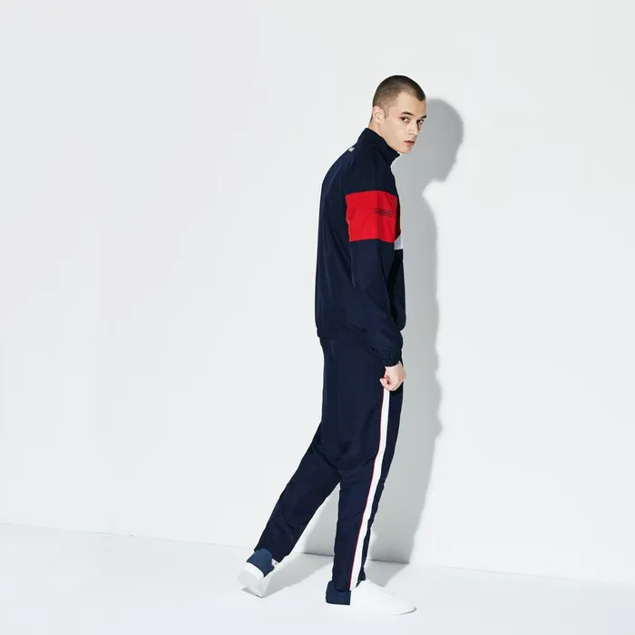 Pants and Shorts Lacoste Mens SPORT Colored Bands Taffeta Tennis Tracksuit Navy BlueRedWhite For Sale