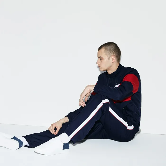Pants and Shorts Lacoste Mens SPORT Colored Bands Taffeta Tennis Tracksuit Navy BlueRedWhite For Sale