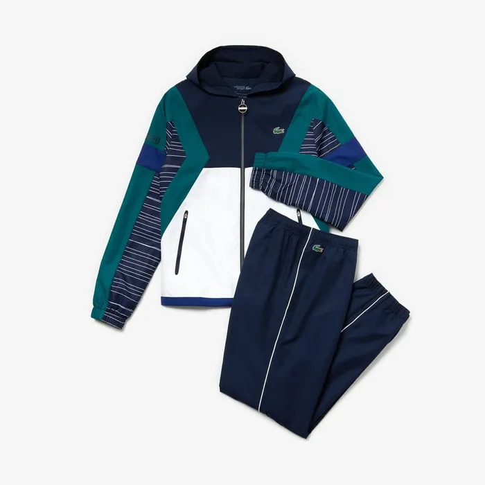 Pants and Shorts Lacoste Mens SPORT Hooded ColorBlock Tennis Track Suit Navy BlueWhiteGreenNavy Blue USA