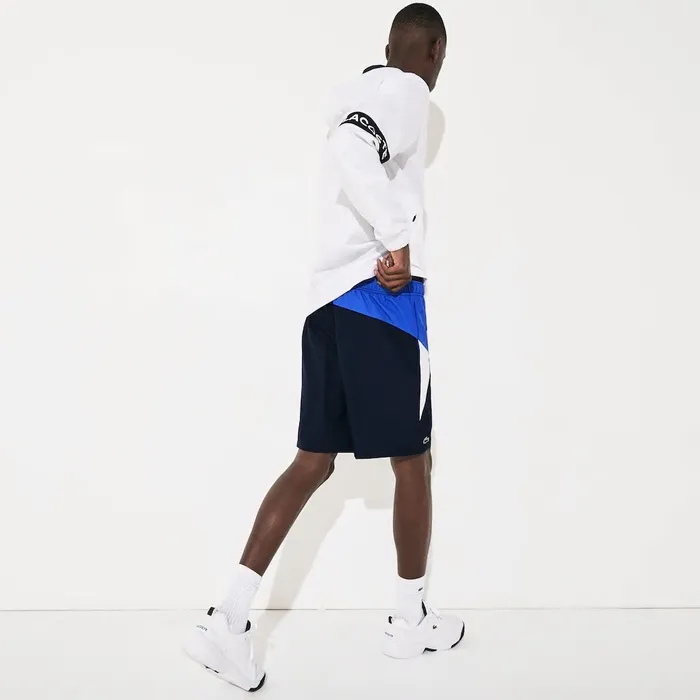 Pants and Shorts Lacoste Mens SPORT Lightweight Colorblock Tennis Shorts Navy BlueBlueWhite Outlet Factory
