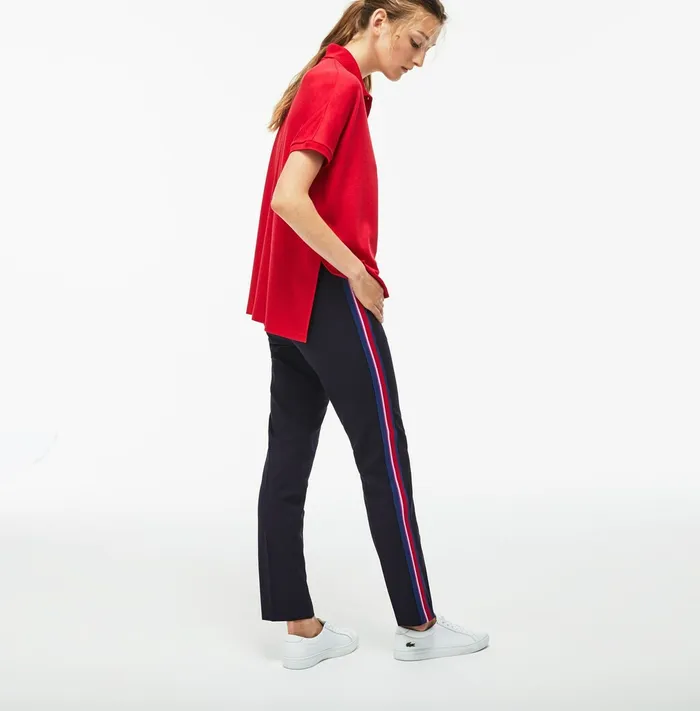 Pants and Shorts Lacoste Womens Slim Fit Side Bands Stretch Wool Piqu Navy Blue Outlet Factory