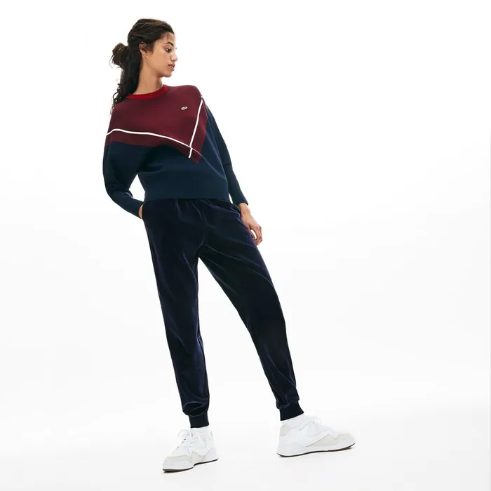 Pants and Shorts Lacoste Womens Tapered Velour Terry Sweatpants Navy Blue For Sale Online