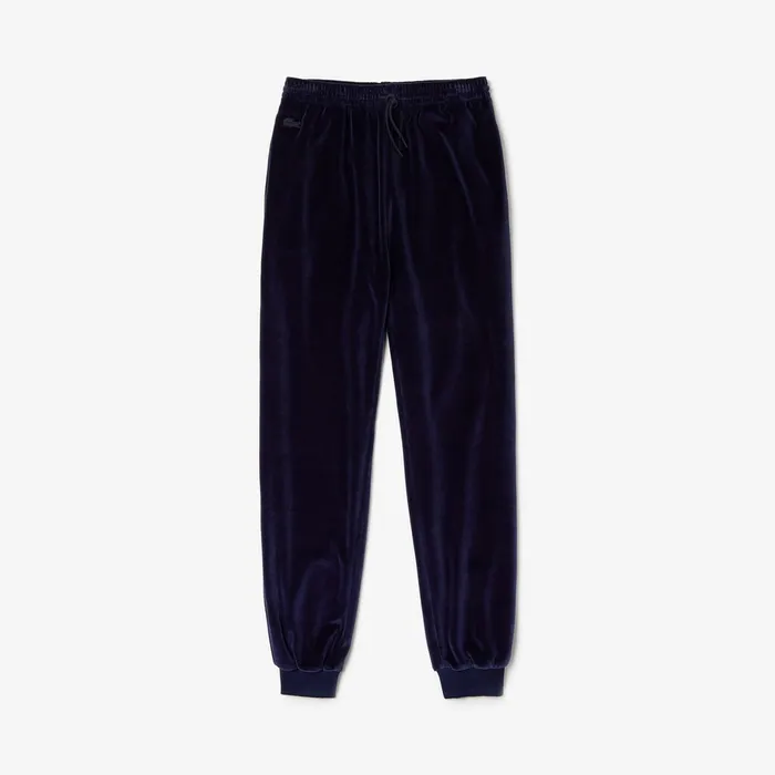 Pants and Shorts Lacoste Womens Tapered Velour Terry Sweatpants Navy Blue For Sale Online