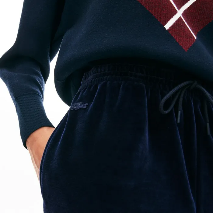 Pants and Shorts Lacoste Womens Tapered Velour Terry Sweatpants Navy Blue For Sale Online