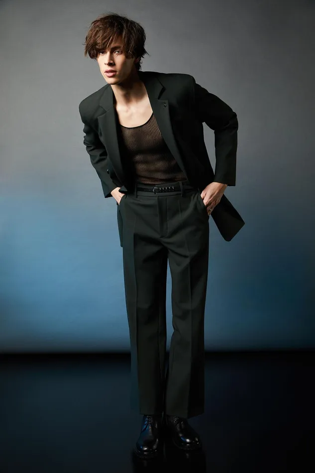 Pants Men Patrizia Pepe Flare Pants In Technical Fabric Dark Musk Green