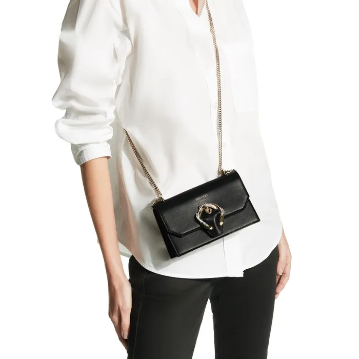 Paris Black Smooth Calf Leather Mini Bag With Snake Buckle Black Women JIMMY CHOO Small Leather Goods
