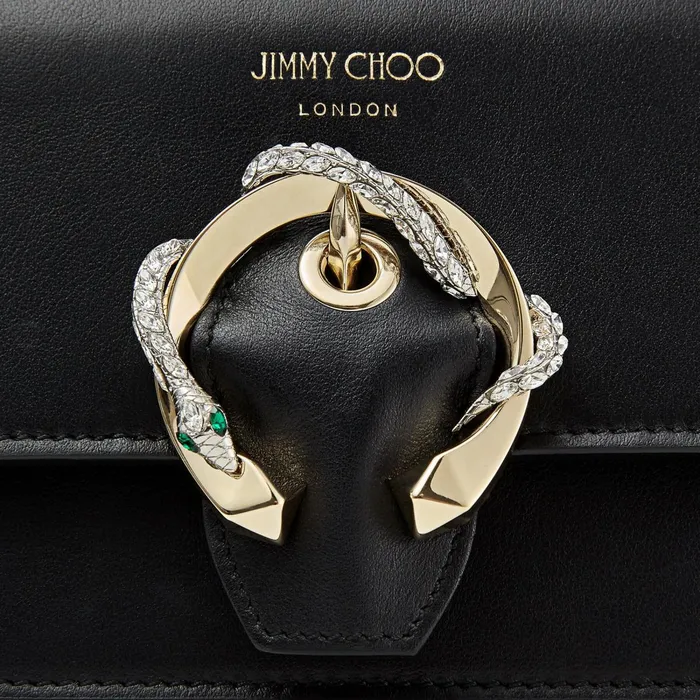 Paris Black Smooth Calf Leather Mini Bag With Snake Buckle Black Women JIMMY CHOO Small Leather Goods