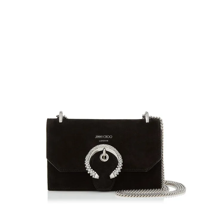 Paris Black Suede Mini Bag With Crystal Buckle Black Women JIMMY CHOO Small Leather Goods Paris Black Suede Mini Bag With Crystal Buckle Black Women JIMMY CHOO Small Leather Goods