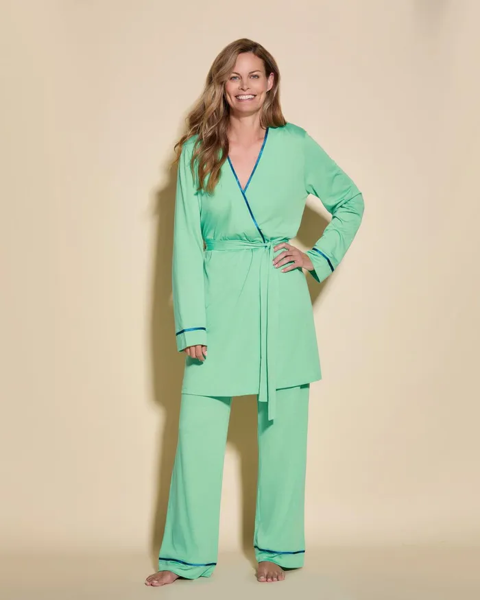 Pj Sets Women Cosabella Bella 3 Piece Set With Robe Ghana Greenudaipur Blue