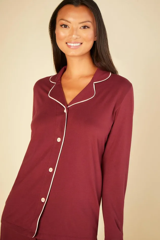 Pj Sets Women Cosabella Bella Banded Long Sleeve Top and Pant Pajama Vinofiore