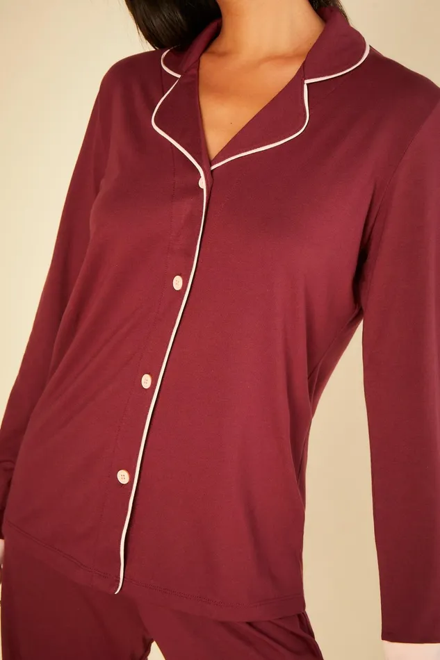 Pj Sets Women Cosabella Bella Banded Long Sleeve Top and Pant Pajama Vinofiore