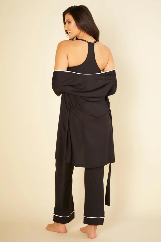 Pj Sets Women Cosabella Bella Curvy 3 Piece Set With Robe Blackivory