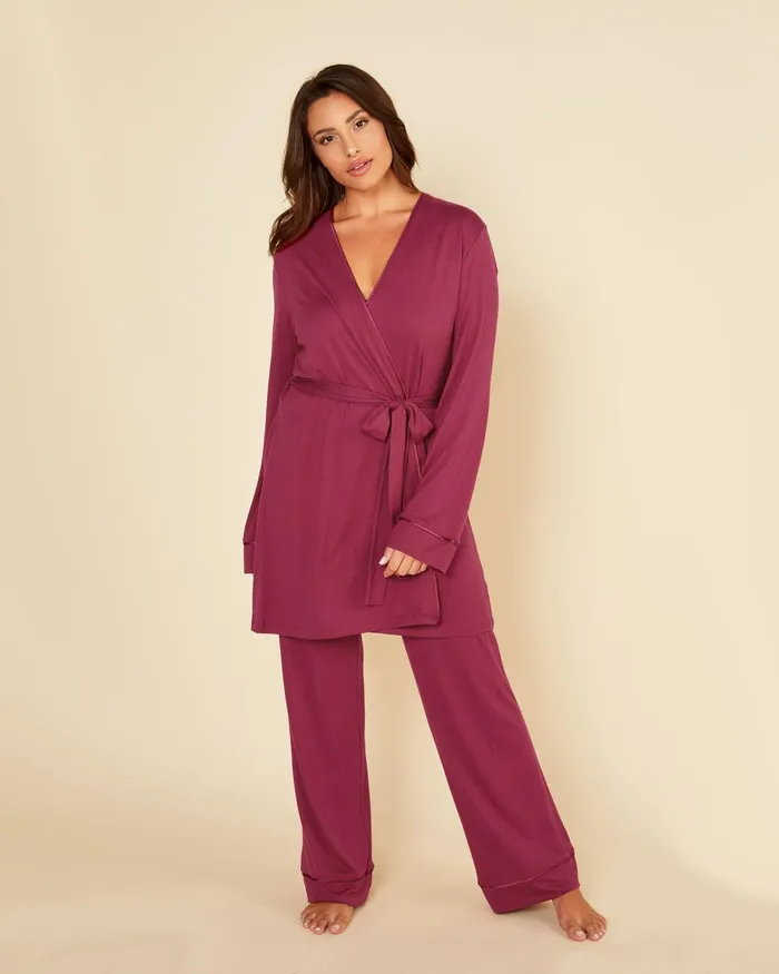Pj Sets Women Cosabella Bella Curvy 3 Piece Set With Robe Deep Ruby