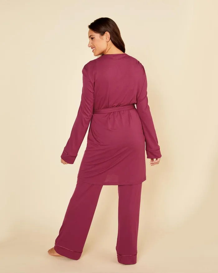 Pj Sets Women Cosabella Bella Curvy 3 Piece Set With Robe Deep Ruby
