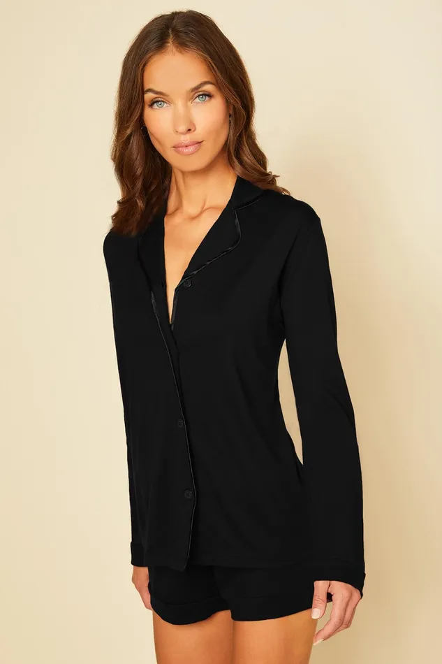 Pj Sets Women Cosabella Bella Long Sleeve Top and Boxer Pajamas Blackblack