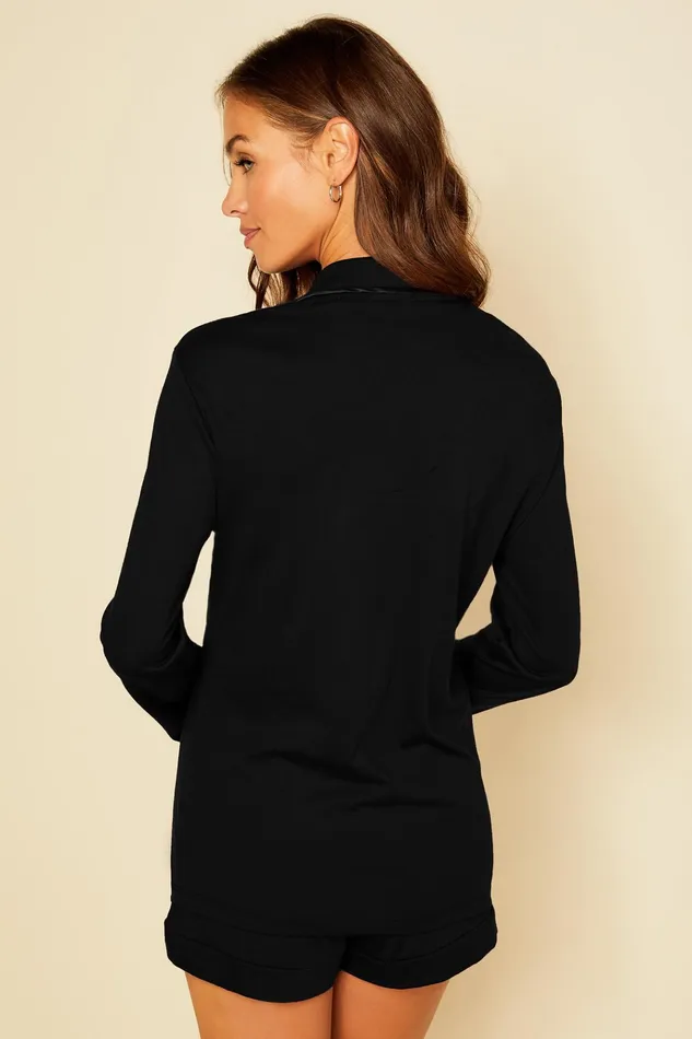 Pj Sets Women Cosabella Bella Long Sleeve Top and Boxer Pajamas Blackblack