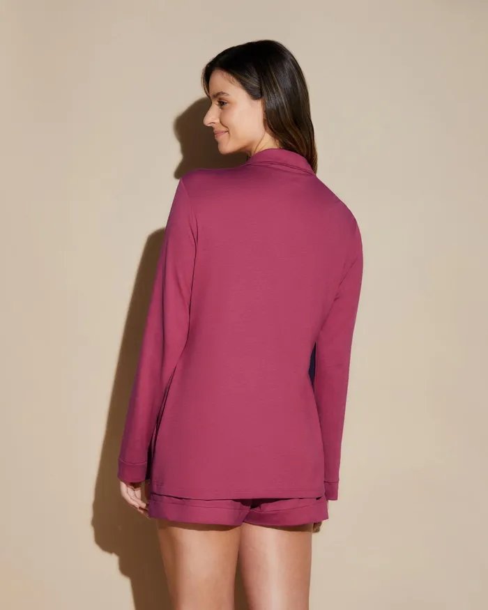 Pj Sets Women Cosabella Bella Long Sleeve Top and Boxer Pajamas Deep Ruby