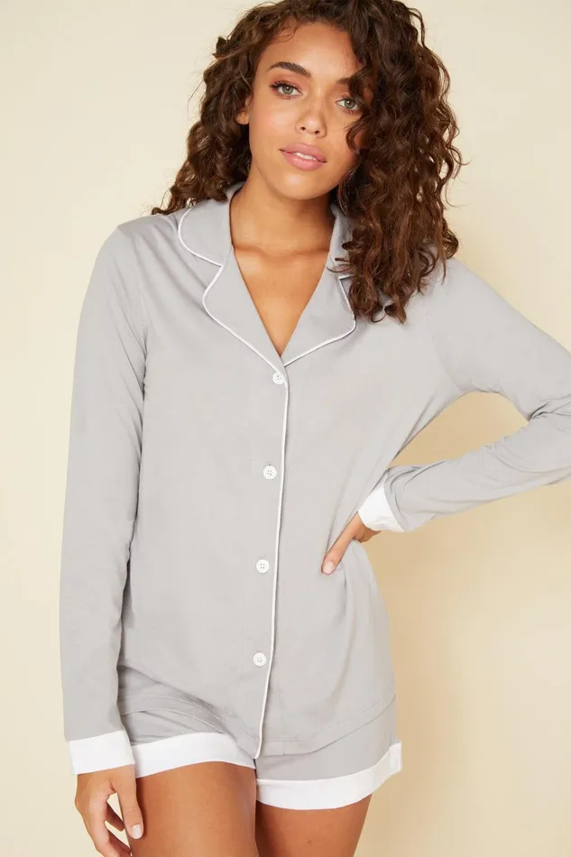Pj Sets Women Cosabella Bella Long Sleeve Top and Boxer Pajamas Dove Graywhite Pj Sets Women Cosabella Bella Long Sleeve Top and Boxer Pajamas Dove Graywhite
