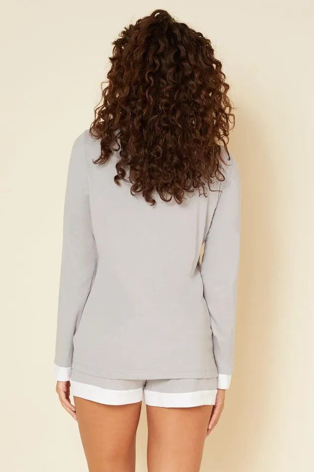 Pj Sets Women Cosabella Bella Long Sleeve Top and Boxer Pajamas Dove Graywhite