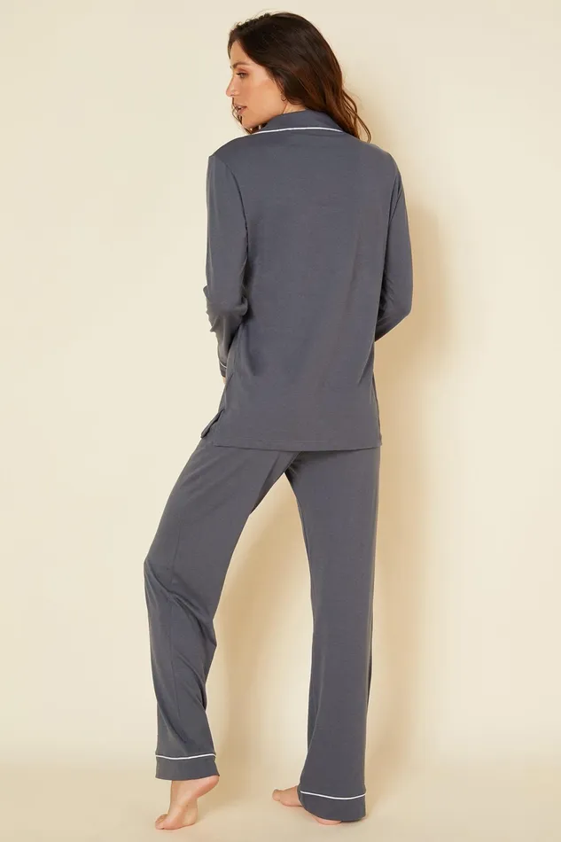 Pj Sets Women Cosabella Bella Long Sleeve Top and Pant Pajama Set Anthraciteivory