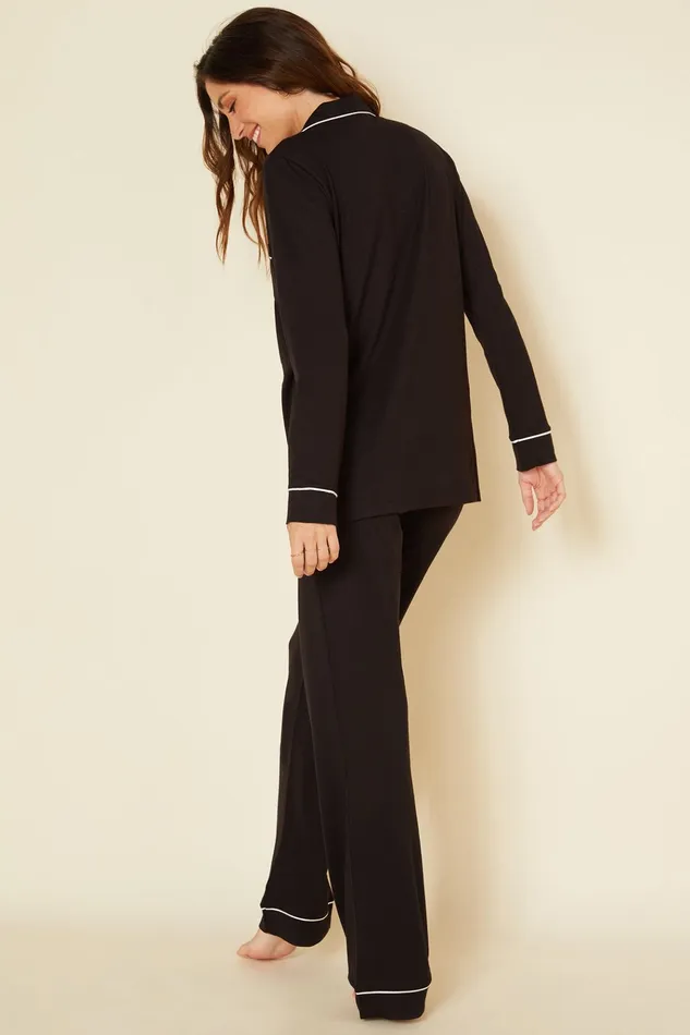 Pj Sets Women Cosabella Bella Long Sleeve Top and Pant Pajama Set Blackivory