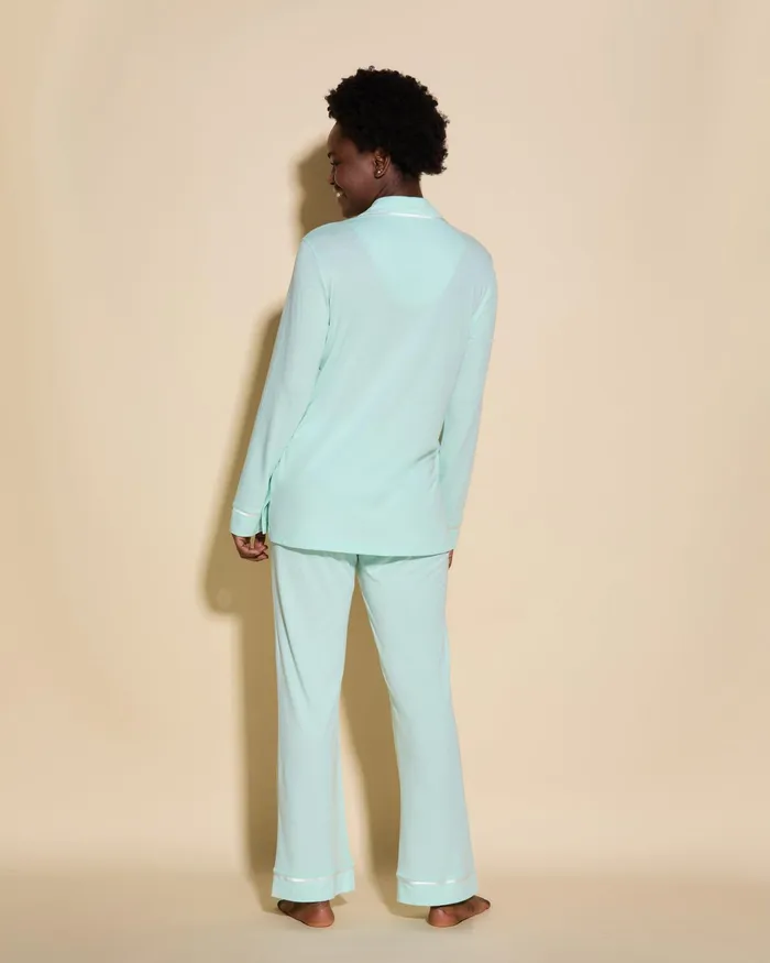 Pj Sets Women Cosabella Bella Long Sleeve Top and Pant Pajama Set Lagoon Mintivory