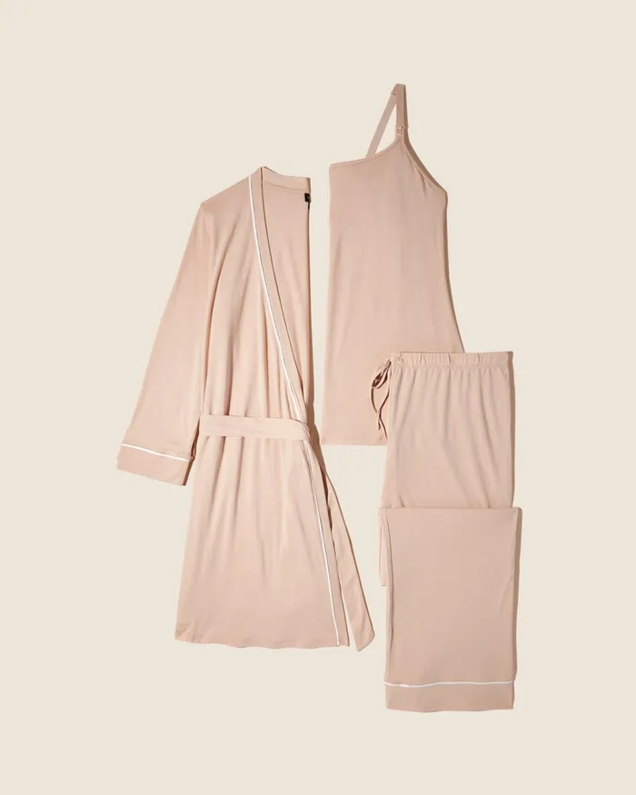 Pj Sets Women Cosabella Bella Nursing 3 Piece Set With Robe Camelmoon Ivory
