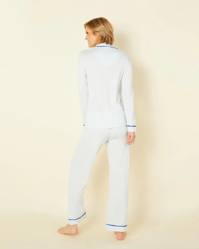 Pj Sets Women Cosabella Bella Petite Long Sleeve Top and Pant Pajamas Blu Veneziamare
