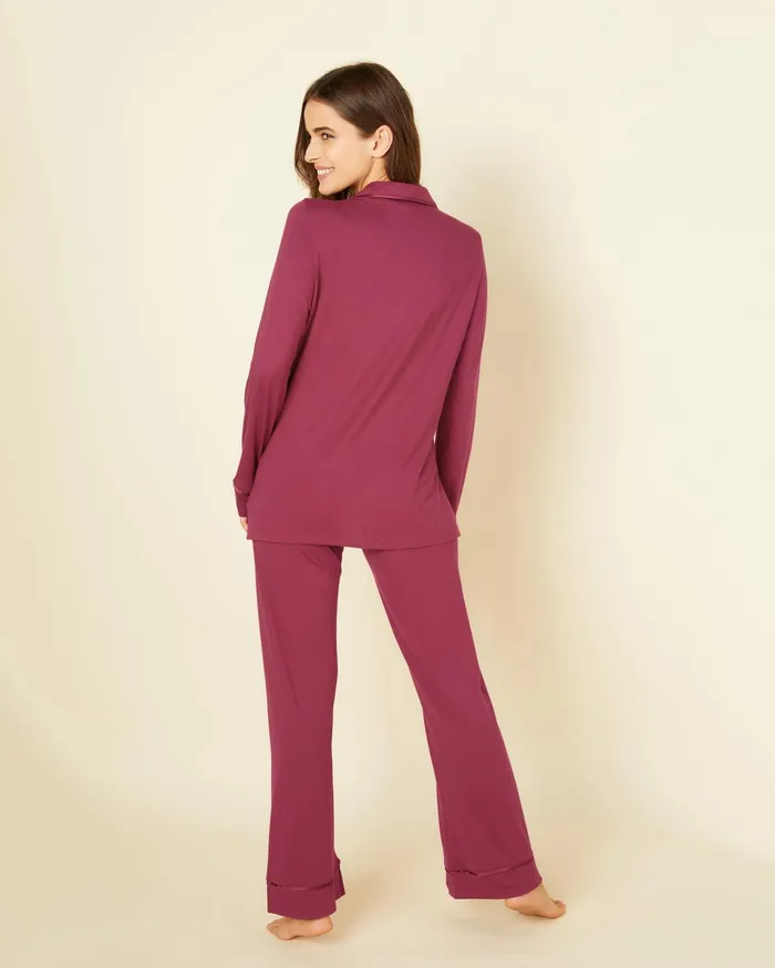 Pj Sets Women Cosabella Bella Petite Long Sleeve Top and Pant Pajamas Deep Ruby