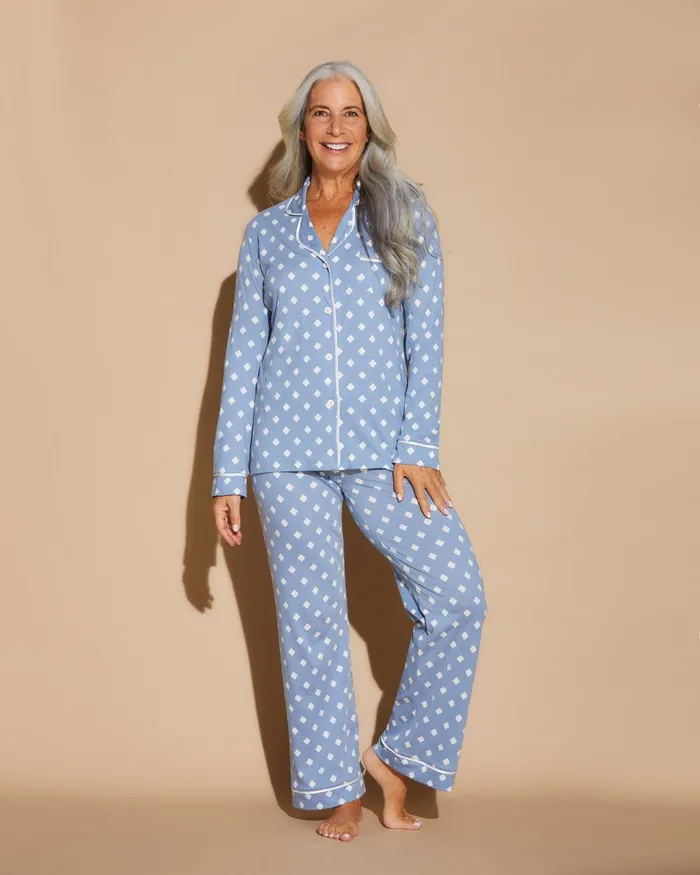 Pj Sets Women Cosabella Bella Printed Long Sleeve Top and Pant Pajamas Diamond Blue Diamondwhite Pj Sets Women Cosabella Bella Printed Long Sleeve Top and Pant Pajamas Diamond Blue Diamondwhite