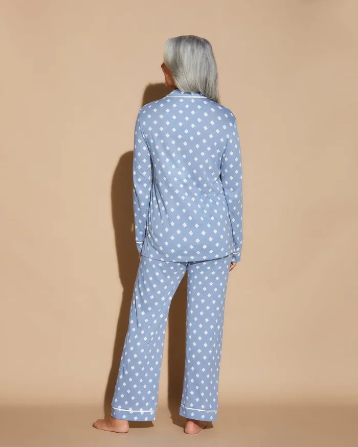 Pj Sets Women Cosabella Bella Printed Long Sleeve Top and Pant Pajamas Diamond Blue Diamondwhite