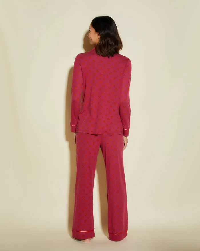 Pj Sets Women Cosabella Bella Printed Petite Long Sleeve Top And Pant Pajama Set Diamond Deep Rubysahara