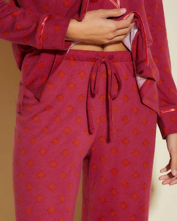 Pj Sets Women Cosabella Bella Printed Petite Long Sleeve Top And Pant Pajama Set Diamond Deep Rubysahara