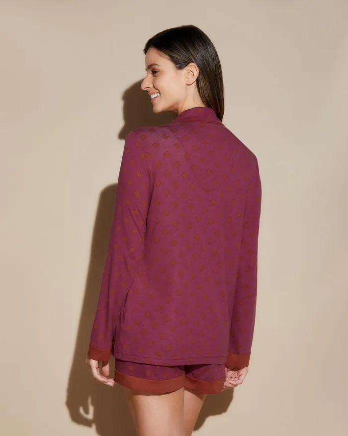 Pj Sets Women Cosabella Bella Printed Printed Long Sleeve Top And Boxer Diamond Deep Rubysahara