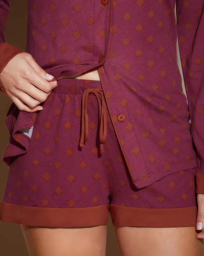 Pj Sets Women Cosabella Bella Printed Printed Long Sleeve Top And Boxer Diamond Deep Rubysahara