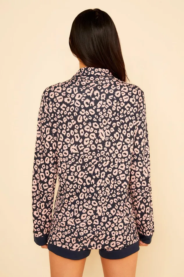 Pj Sets Women Cosabella Bella Printed Printed Long Sleeve Top And Boxer Navyleopard