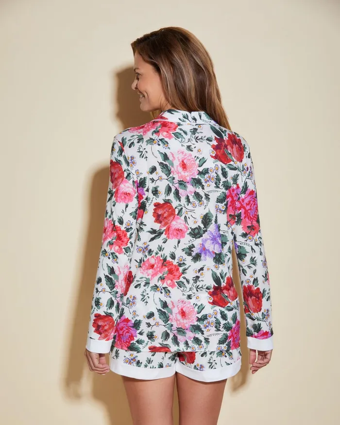 Pj Sets Women Cosabella Bella Printed Printed Long Sleeve Top And Boxer Peonywhite