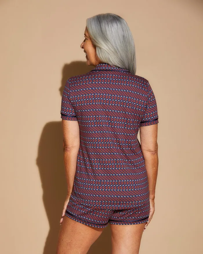 Pj Sets Women Cosabella Bella Printed Short Sleeve Top And Boxer Pajama Set Geo 2 Saharanavy
