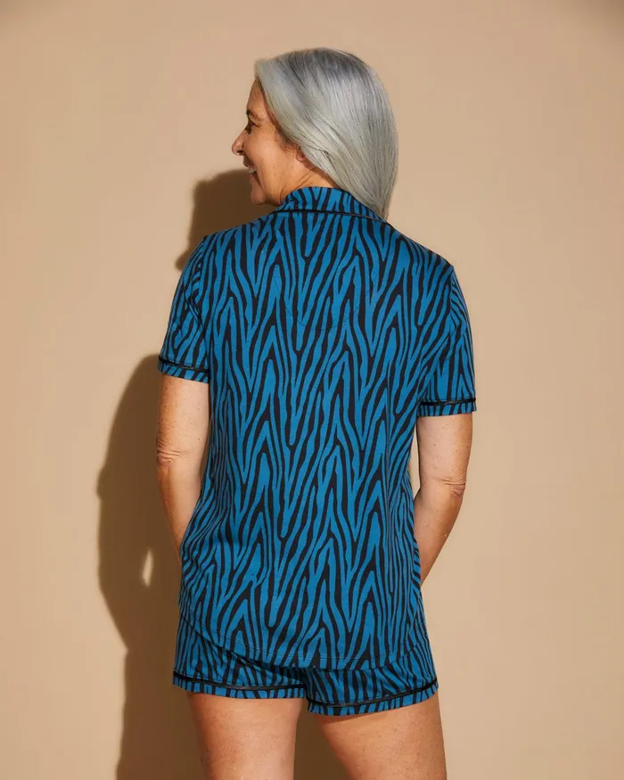 Pj Sets Women Cosabella Bella Printed Short Sleeve Top And Boxer Pajama Set Zebra Malawiblack