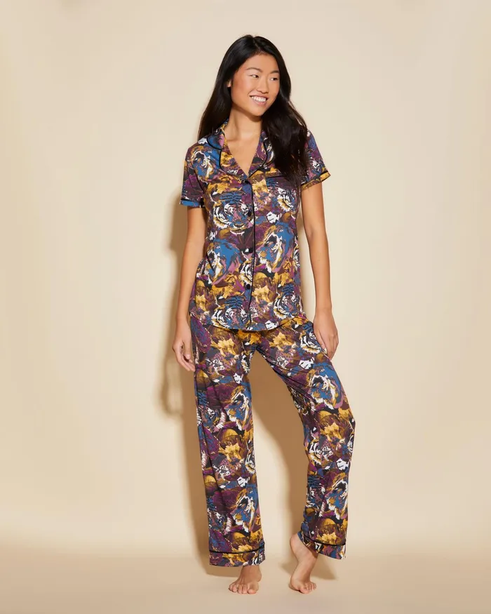 Pj Sets Women Cosabella Bella Printed Short Sleeve Top And Pant Pajama Set Africa Tigerblack Pj Sets Women Cosabella Bella Printed Short Sleeve Top And Pant Pajama Set Africa Tigerblack