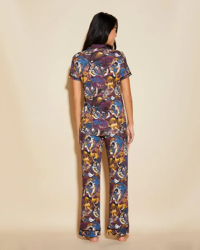 Pj Sets Women Cosabella Bella Printed Short Sleeve Top And Pant Pajama Set Africa Tigerblack