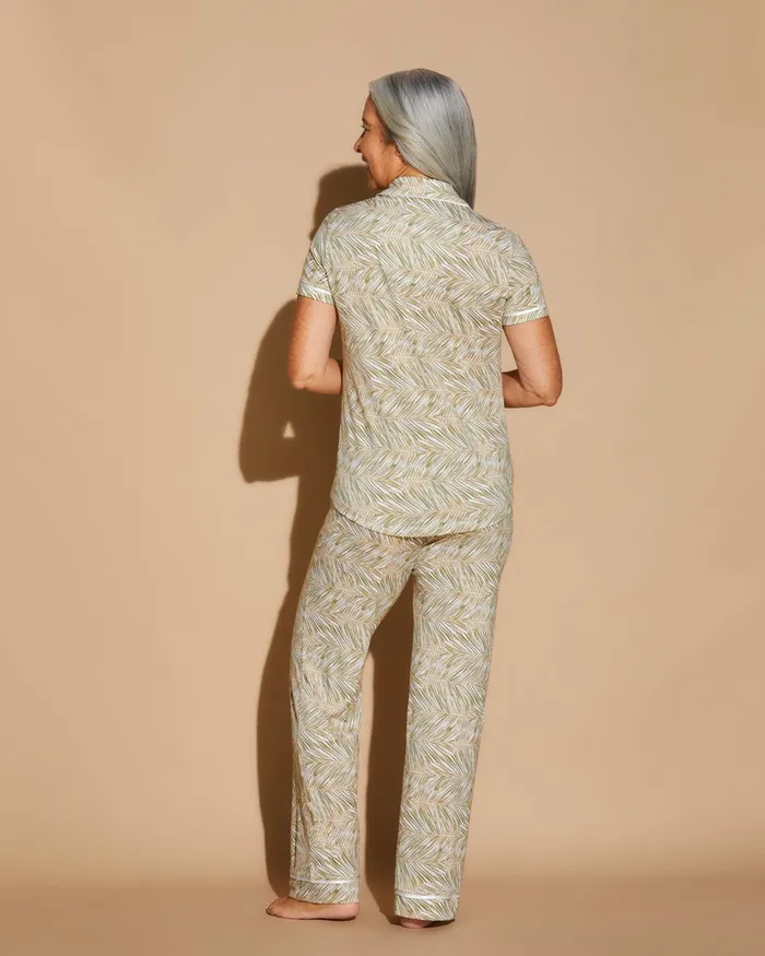Pj Sets Women Cosabella Bella Printed Short Sleeve Top And Pant Pajama Set Palm Aloewhite