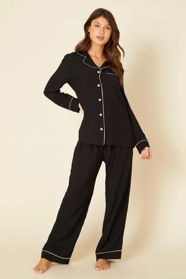 Pj Sets Women Cosabella Bella Relaxed Long Sleeve Top and Pant Blackivory