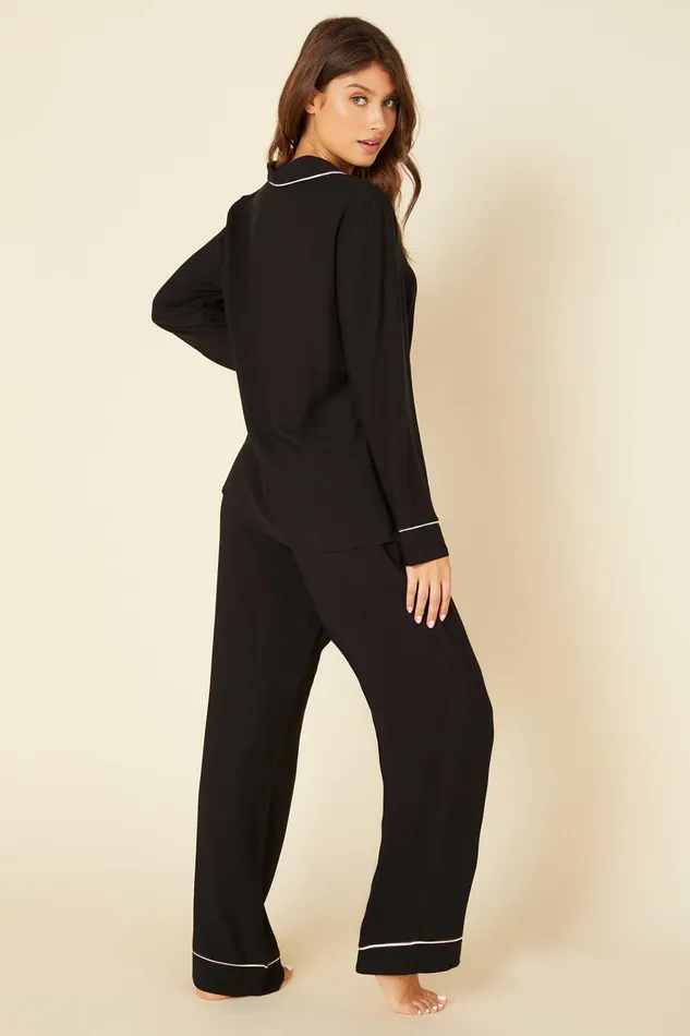 Pj Sets Women Cosabella Bella Relaxed Long Sleeve Top and Pant Blackivory