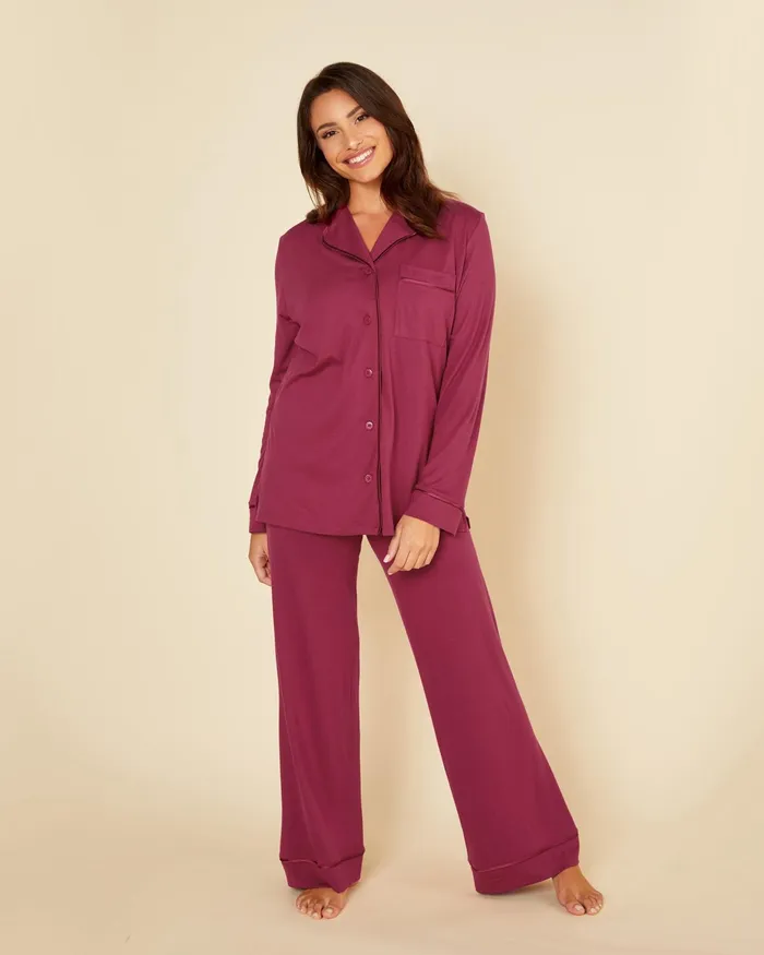 Pj Sets Women Cosabella Bella Relaxed Long Sleeve Top and Pant Deep Ruby