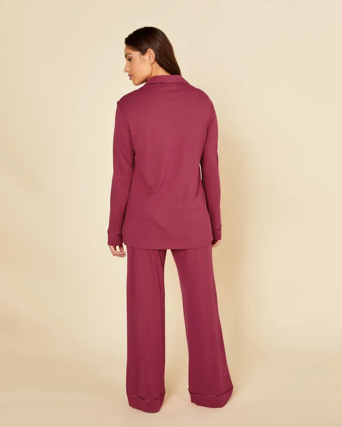 Pj Sets Women Cosabella Bella Relaxed Long Sleeve Top and Pant Deep Ruby