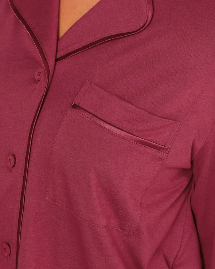 Pj Sets Women Cosabella Bella Relaxed Long Sleeve Top and Pant Deep Ruby