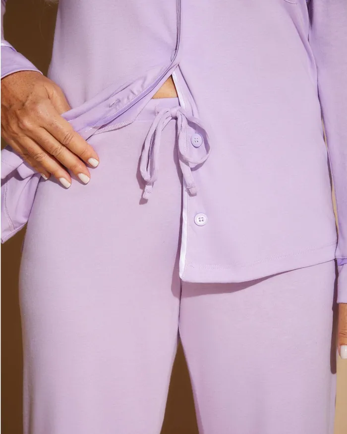 Pj Sets Women Cosabella Bella Relaxed Long Sleeve Top and Pant Icy Violeticy Violet
